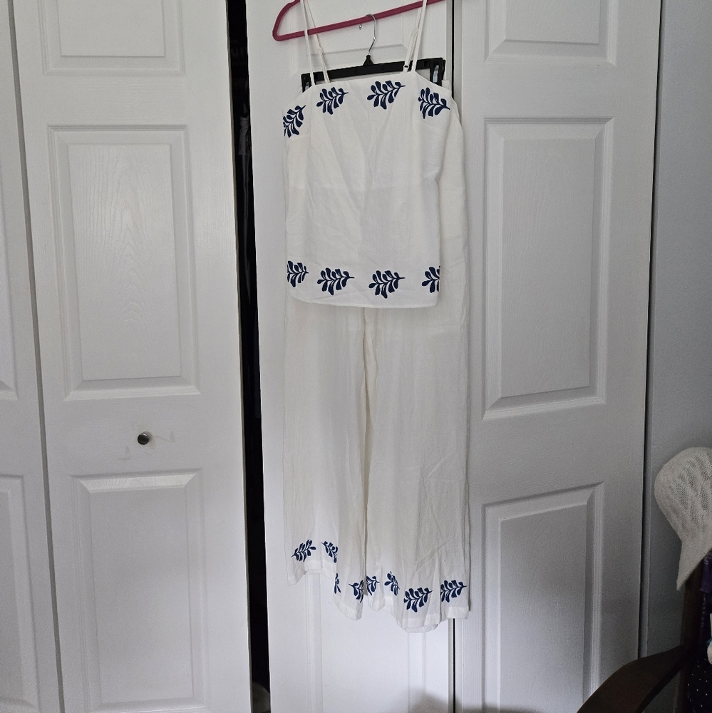 CLOSET CLOSING SOON !White and Blue Embroidered Two Piece Outfit